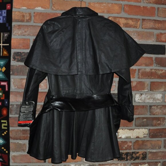 New Vintage 90s ADA Tailored Black Leather Jacket  Inverness Cape Dress Coat 7 M - Picture 10 of 13